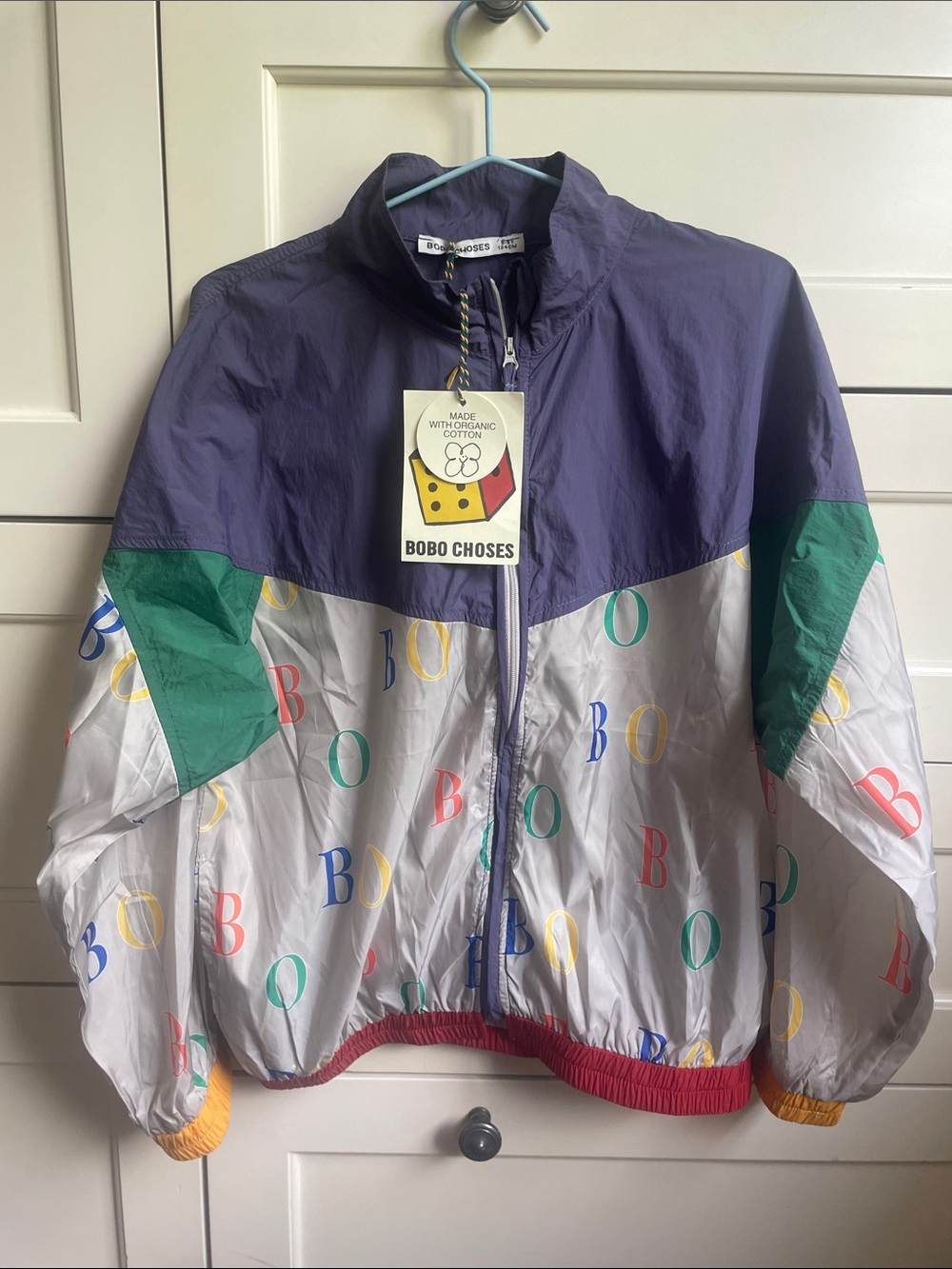 Bobo Choses Colorblock Windbreaker in Purple, Green, White and Multicolor Logo